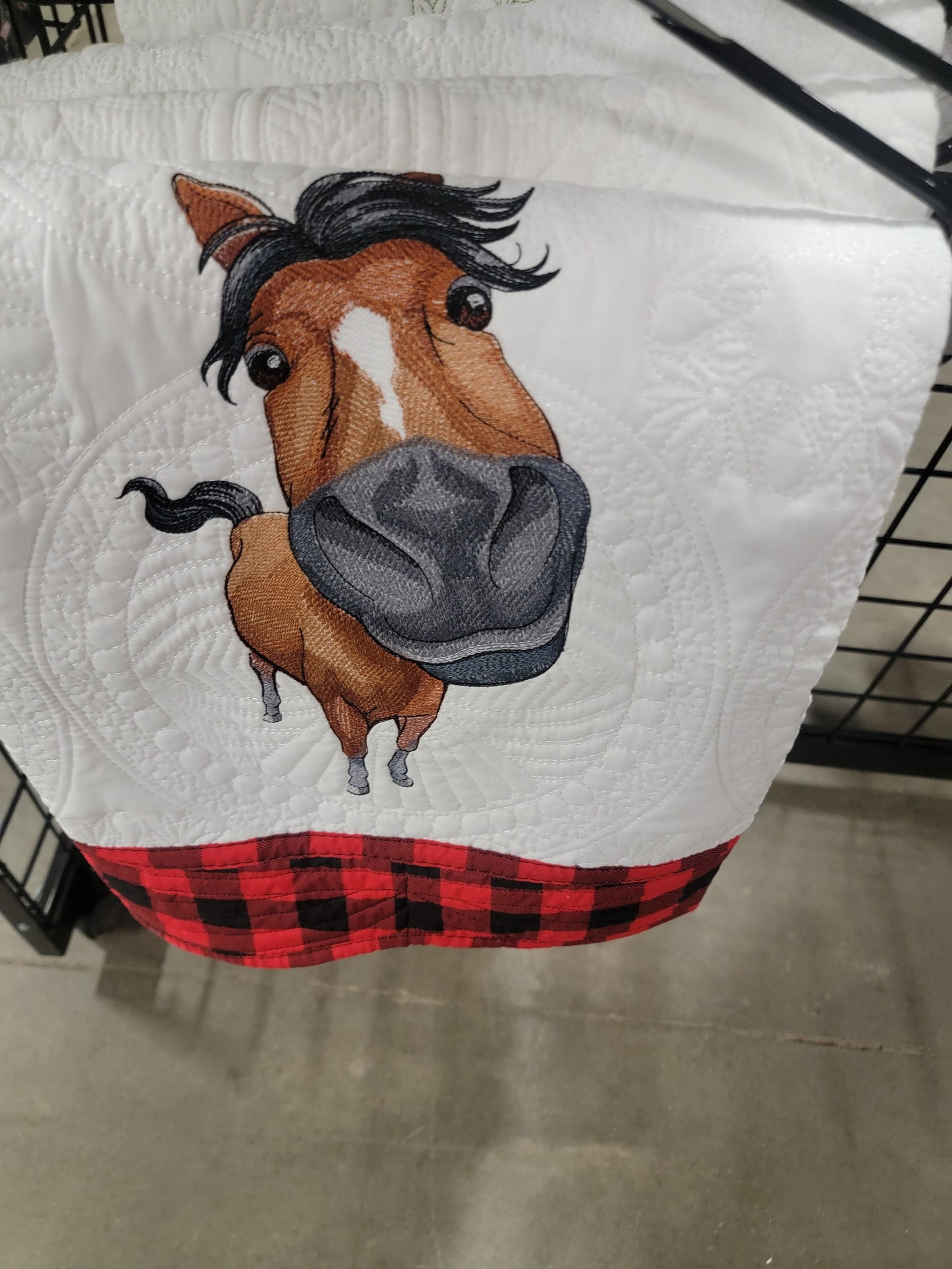 Quilt with Horse Embroidery cotton, cozy warm heirloom quilt Blanket.