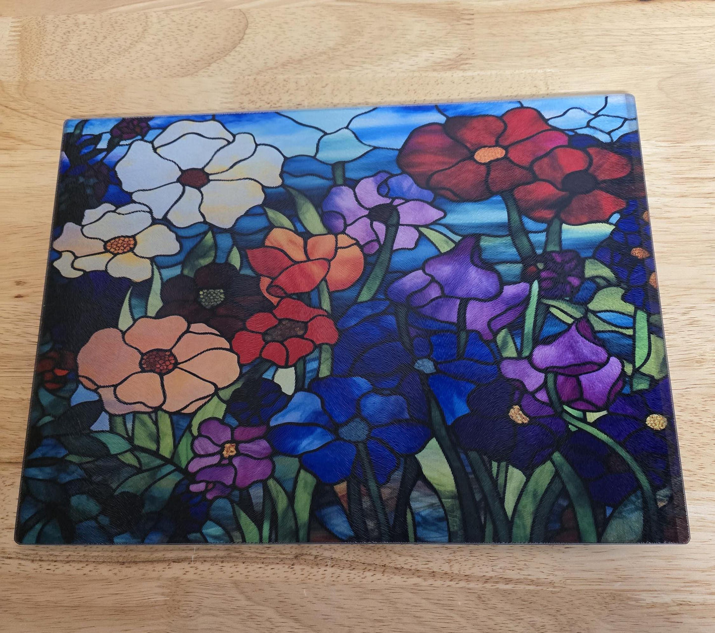 Floral Stained Glass Look Tempered Glass Cutting Board