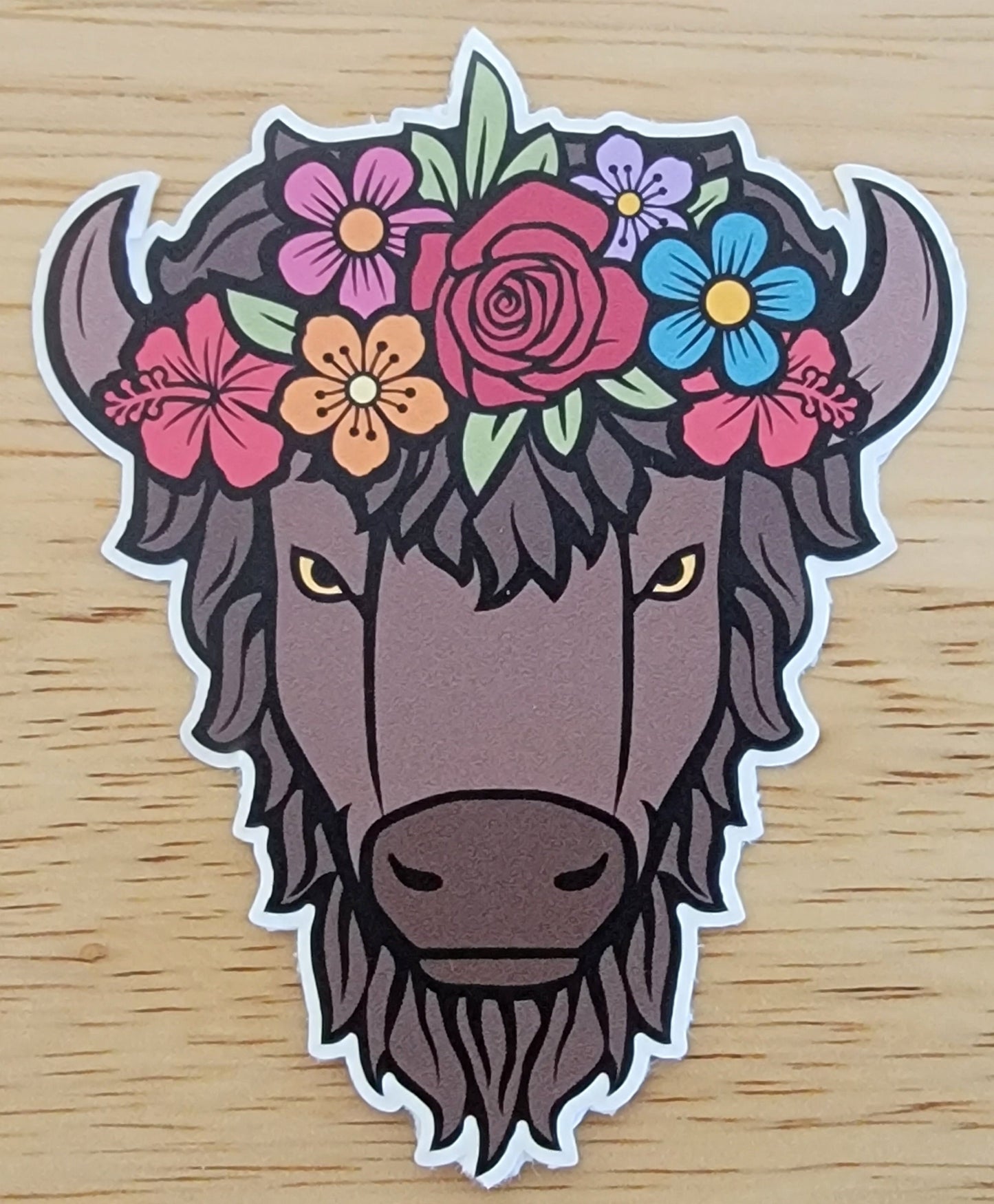 Floral Bison Head Permanent Sticker