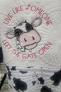 Quilt with Cow with "Live Like Someone Left the Gate Open"  Embroidery  for Baby Infant Toddler Youth Childwarm heirloom quilt blanket.