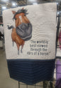 Quilt with Horse and saying "The World is best viewed through the ears of a Horse"  for a Youth or Adult horse lover warm quilt blanket.