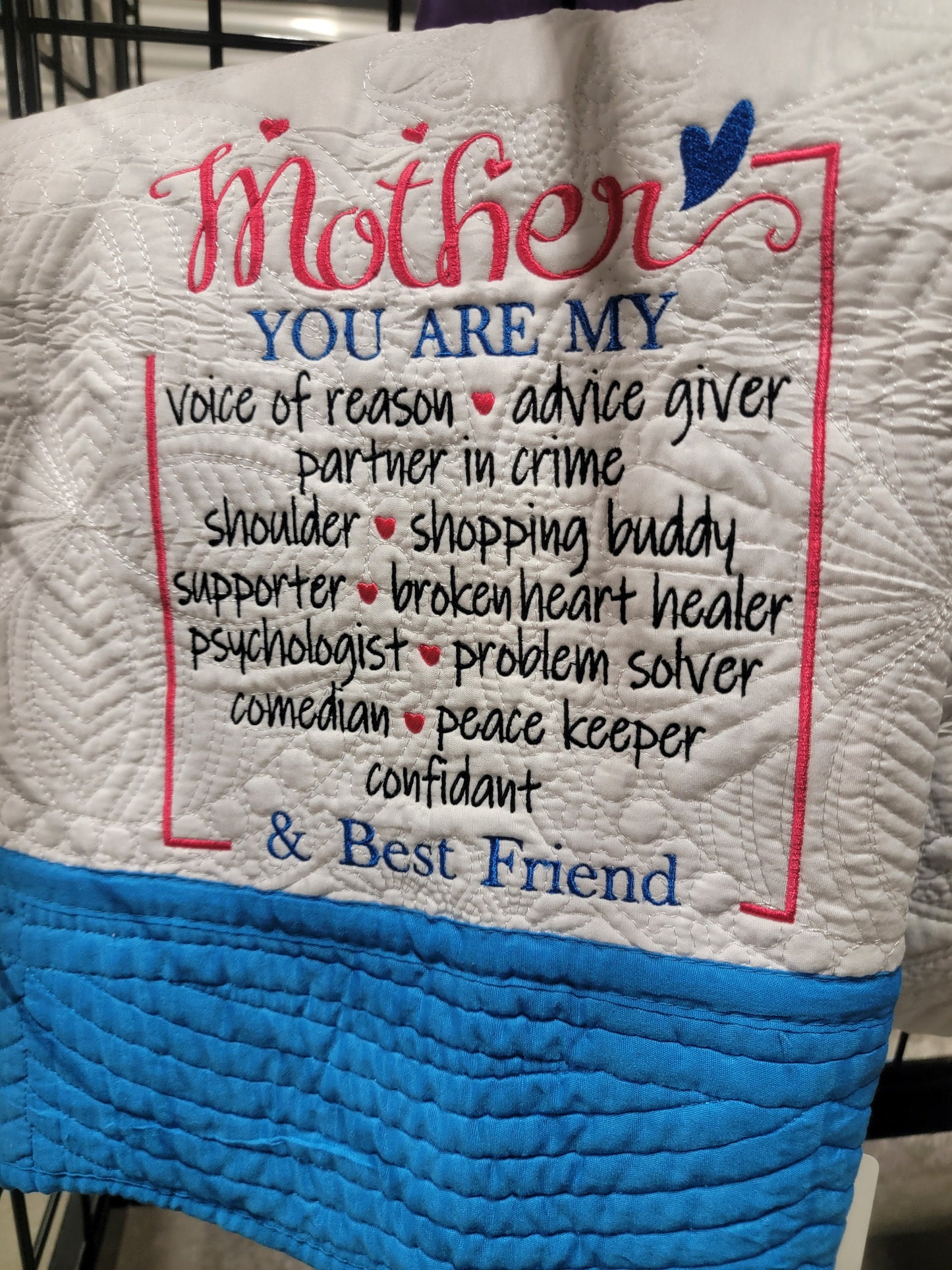 Quilt with Mother Quote Embroidery lap quilt, warm, cozy, sentimental, Mother's Day Gift, Birthday Gift blanket