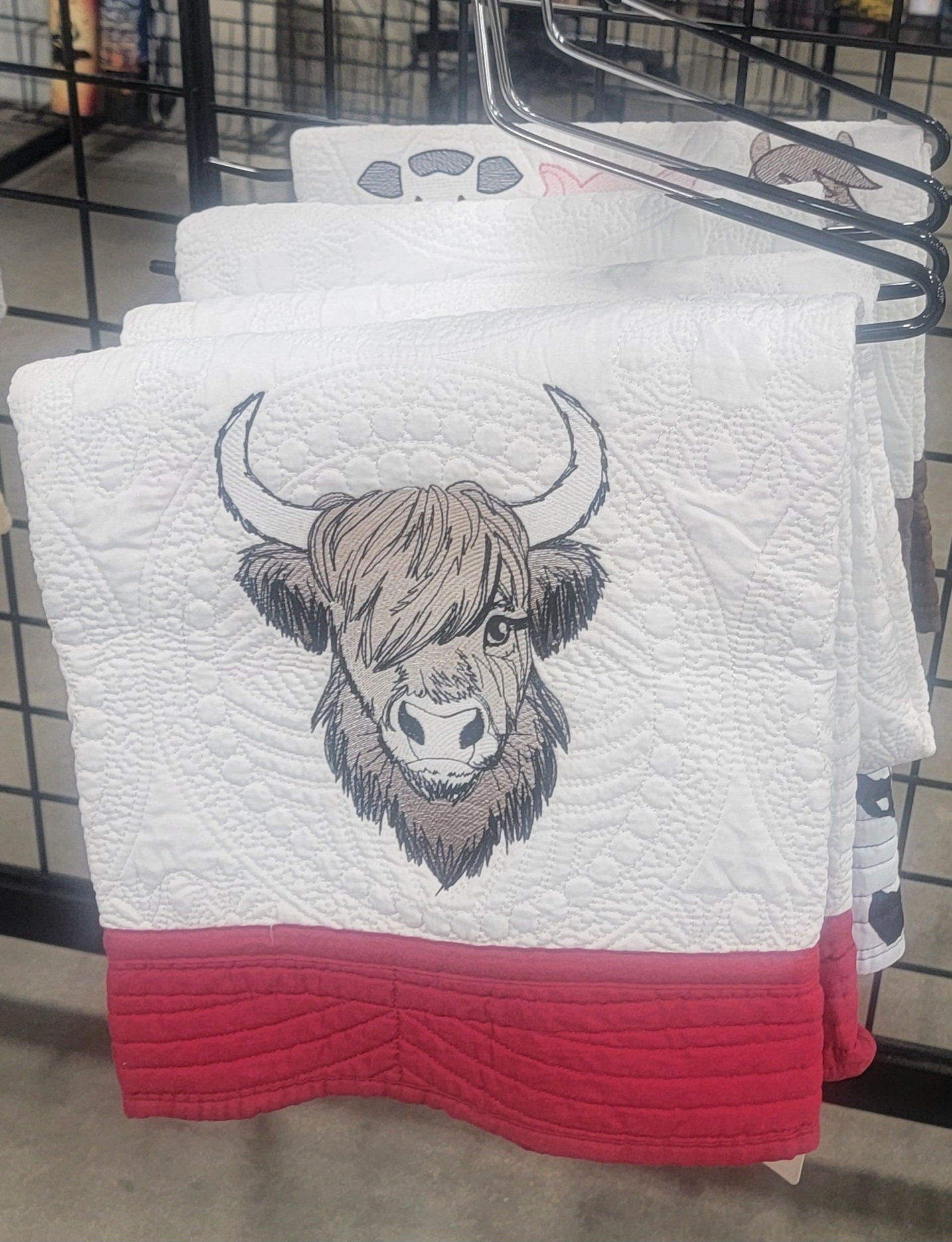 Quilt with Highland Cow Embroidery  for Baby, Infant Toddler, Youth Child cotton, cozy warm heirloom quilt blanket