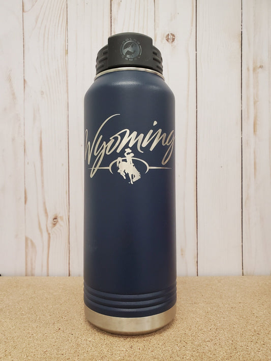 Wyoming 32OZ Insulated Stainless Steel Powder Coated Laser Engraved Hot and Cold Water Bottle