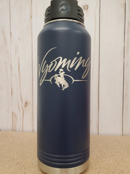 Wyoming 32OZ Insulated Stainless Steel Powder Coated Laser Engraved Hot and Cold Water Bottle