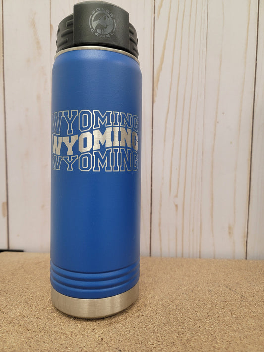 Wyoming 20 OZ Insulated Stainless Steel Powder Coated Laser Engraved Hot and Cold Water Bottle