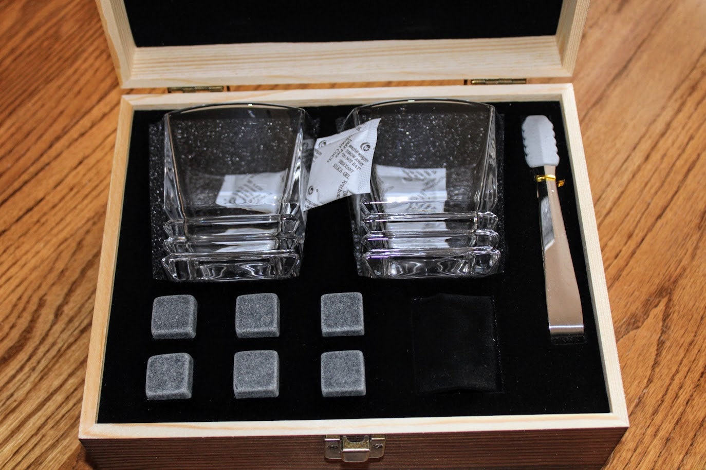 Customizable Boxed Whiskey glass and whiskey stones gift set Valentine's Day, groomsmen, Father's Day,  anniversary, Birthday, wedding.