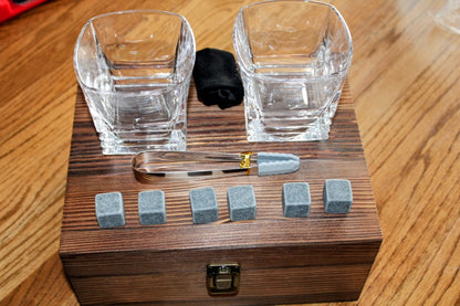 Customizable Boxed Whiskey glass and whiskey stones gift set Valentine's Day, groomsmen, Father's Day,  anniversary, Birthday, wedding.