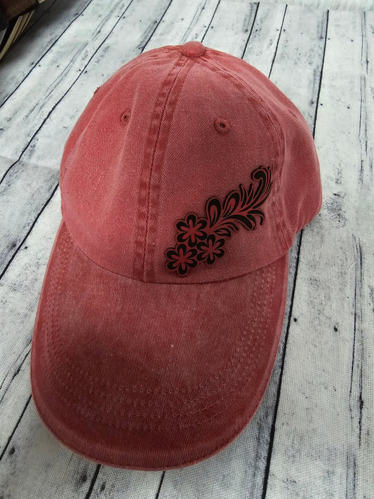 Floral Swag Cap Women's Unstructured Leather Patch Cap