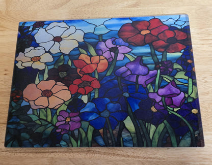 Floral Stained Glass Look Tempered Glass Cutting Board