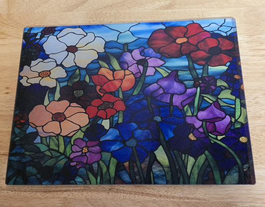Floral Stained Glass Look Tempered Glass Cutting Board