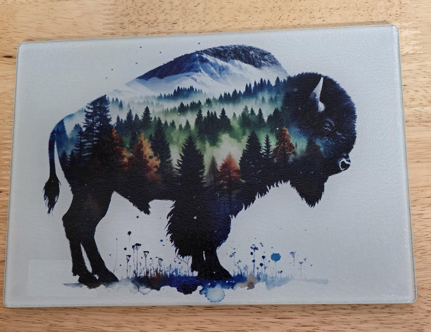 Scenic Bison Tempered Glass Cutting Board