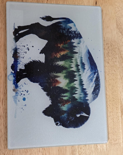 Scenic Bison Tempered Glass Cutting Board