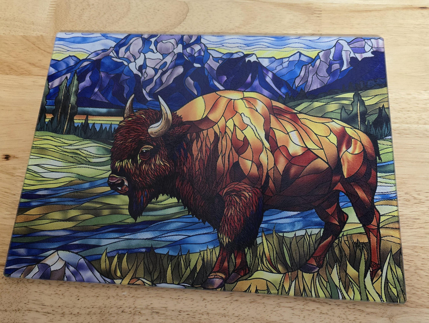 Bison Stained Glass Look Tempered Glass Cutting Board