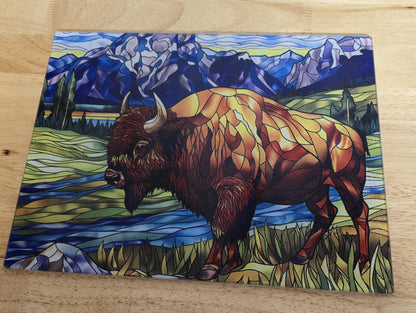 Bison Stained Glass Look Tempered Glass Cutting Board