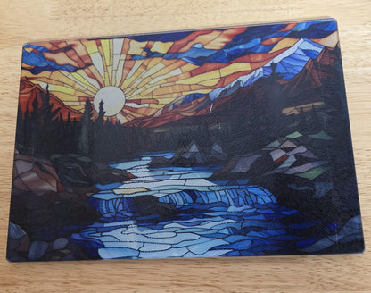 River Sunrise Stained Glass Look Tempered Glass Cutting Board