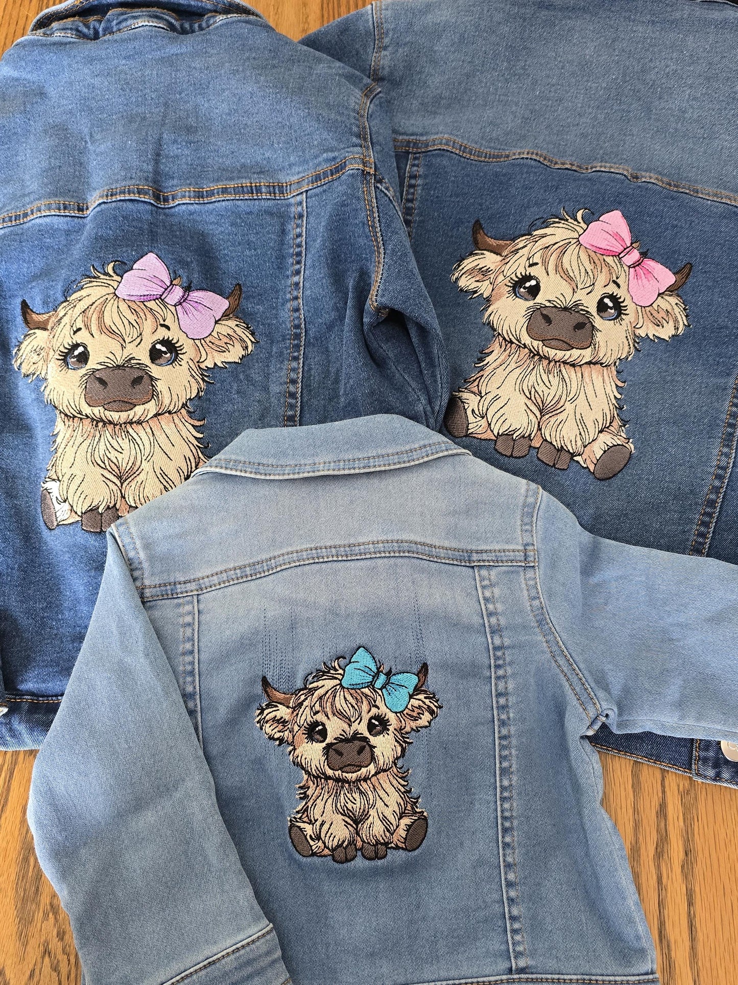 Highland Cow Embroidered Girl's Denim Jacket