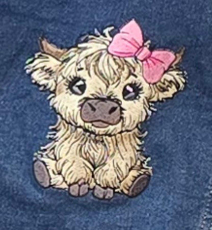 Highland Cow Embroidered Girl's Denim Jacket