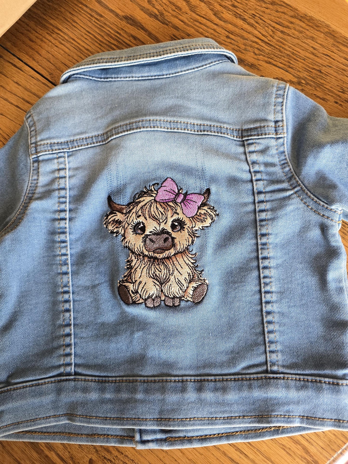 Highland Cow Embroidered Girl's Denim Jacket