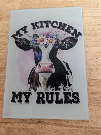 My Kitchen My Rules" Tempered Glass Cutting Boards