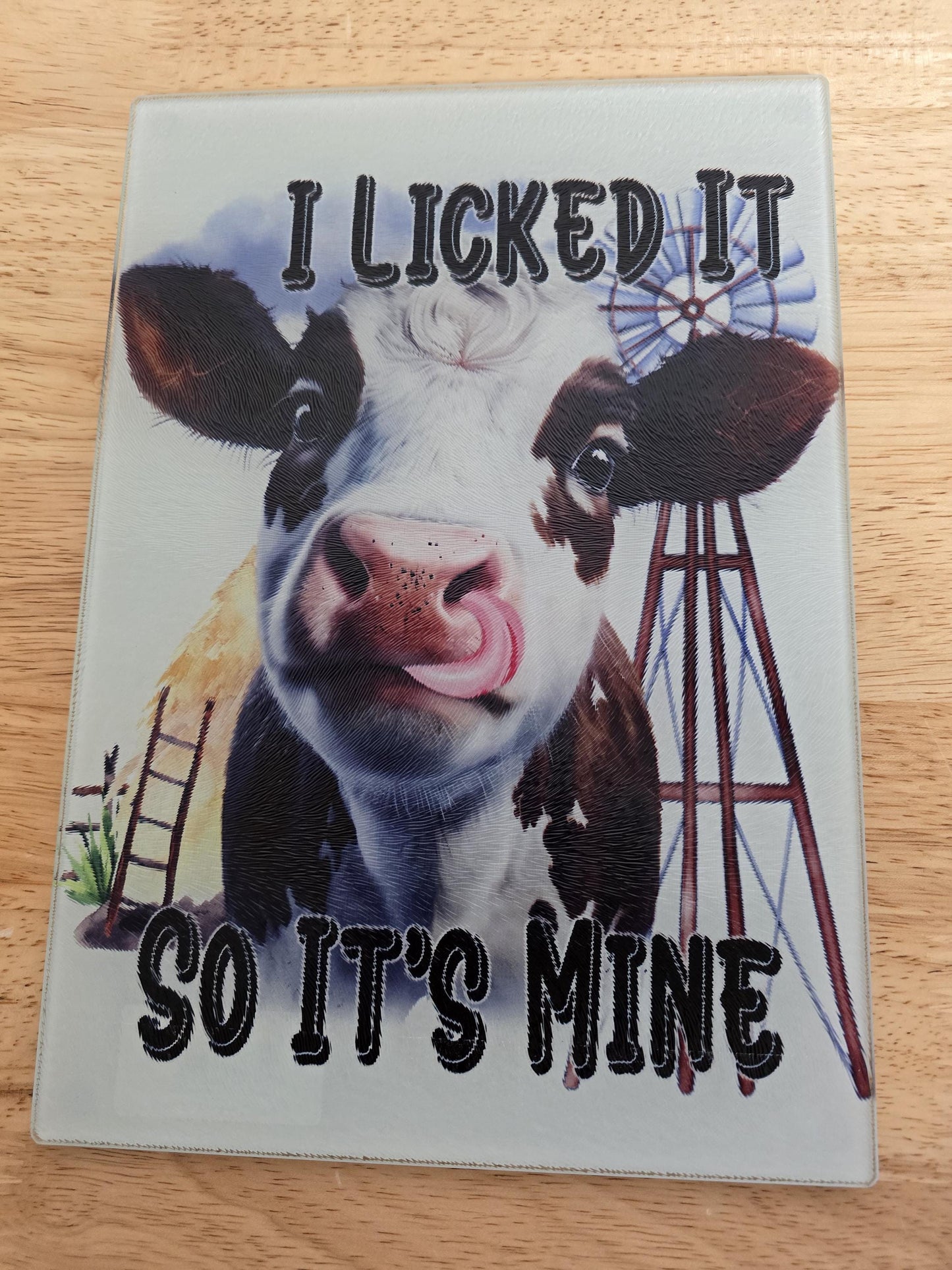 I Licked It So It's Mine" Funny Cow Tempered Glass Cutting Boards