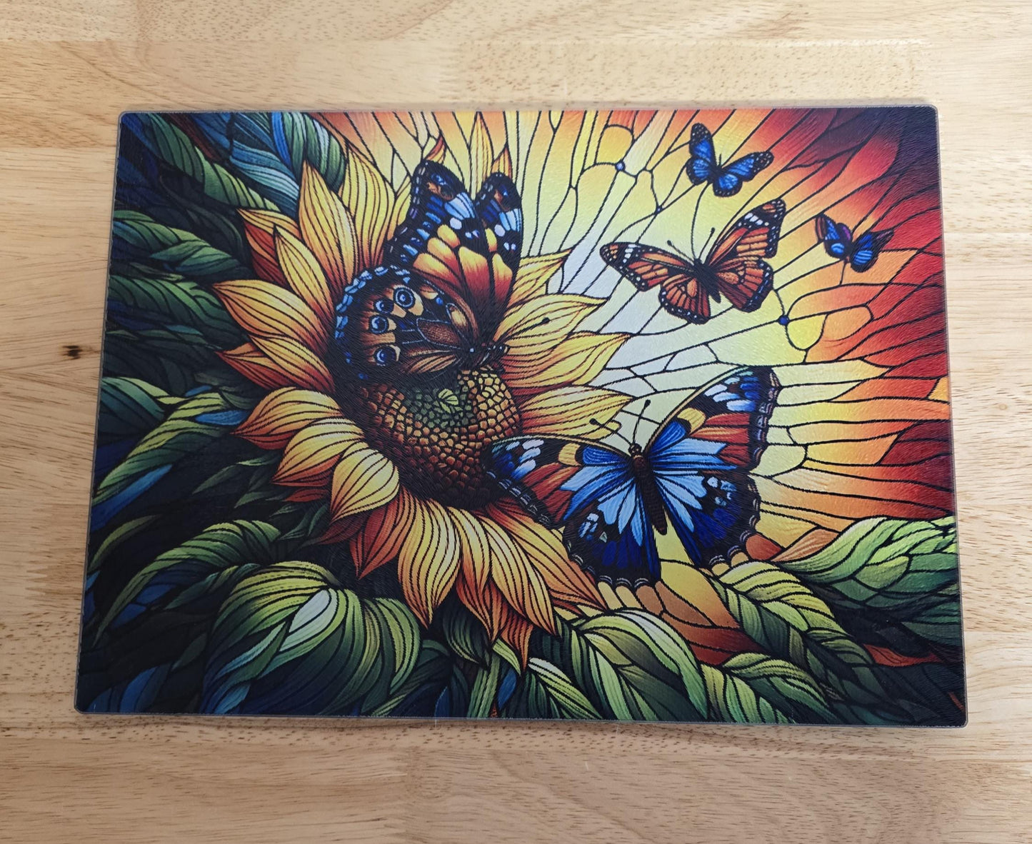 Sunflower and Butterflies Tempered Glass Cutting Board