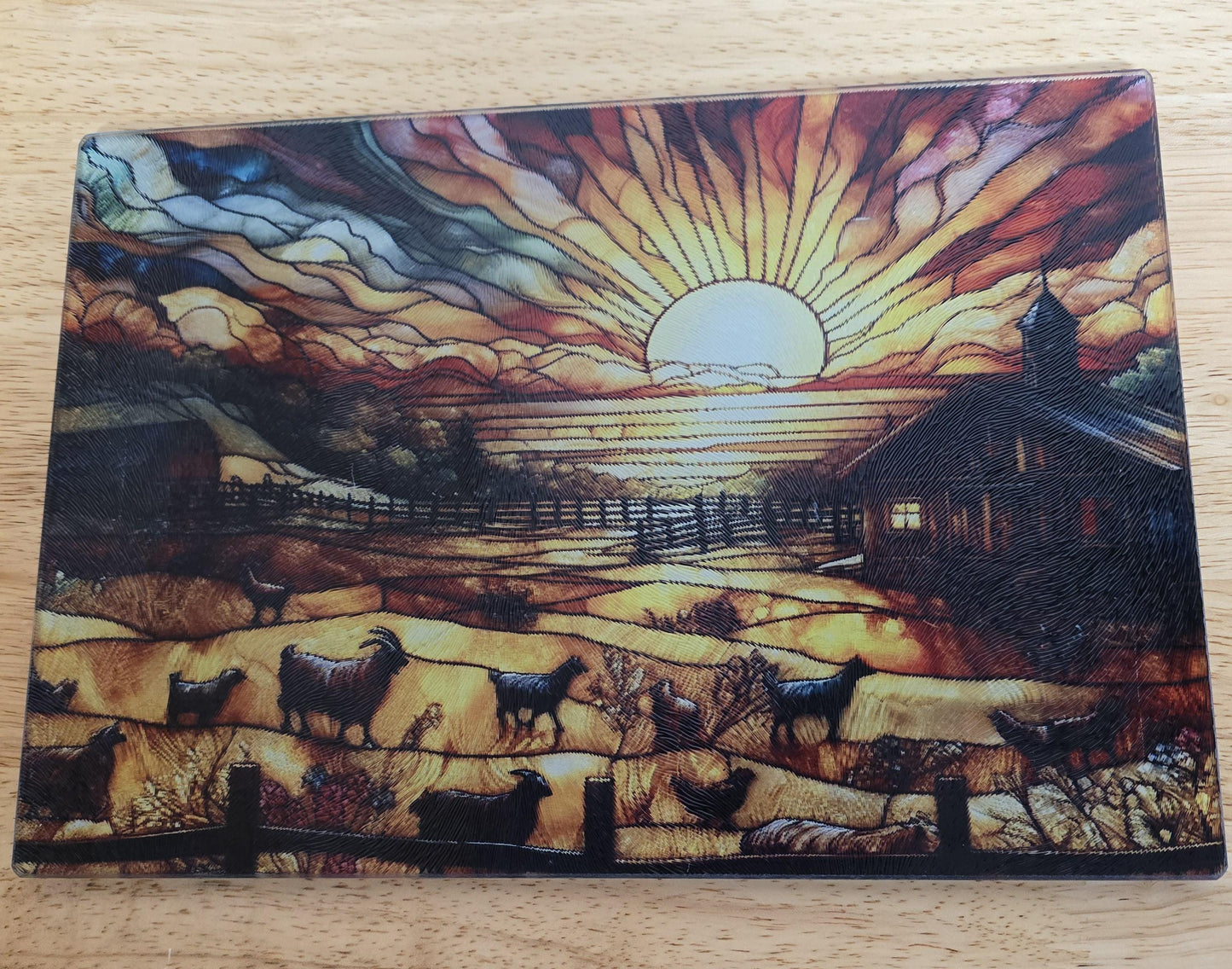 Farmyard Scene Tempered Glass Cutting Board