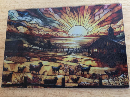 Farmyard Scene Tempered Glass Cutting Board