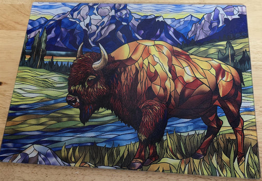 Bison Stained Glass Look Tempered Glass Cutting Board